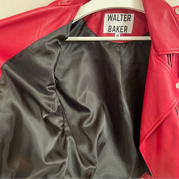 Walter Baker Red Lamb Leather Biker Jacket - Picture 4 of 6